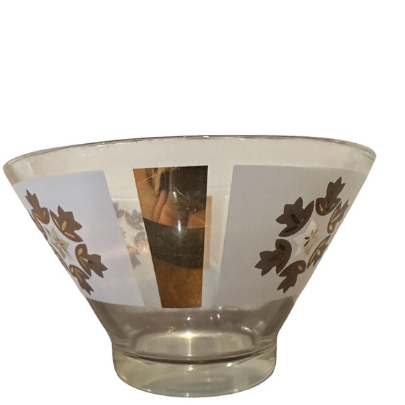 Vintage MCM Anchor Hocking Glass Chip Serving Bowl Gold Leaf Mid-Century 1960s - Picture 4 of 8